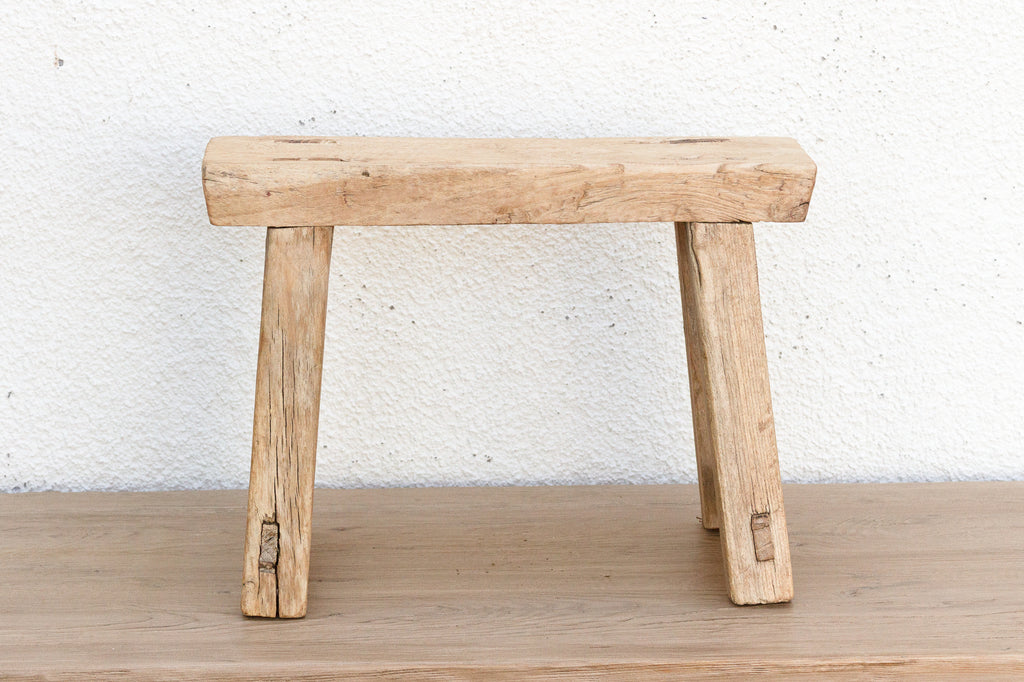 Old Bleached Wood Milking Stool