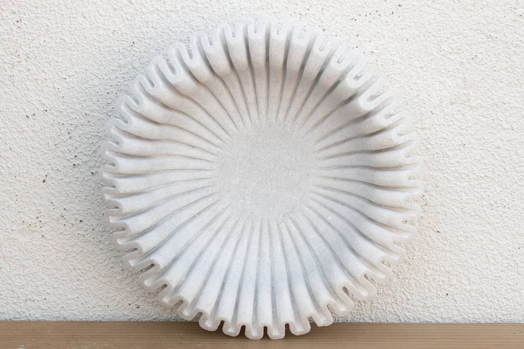 Large Hand-Carved Ripple Marble Bowl