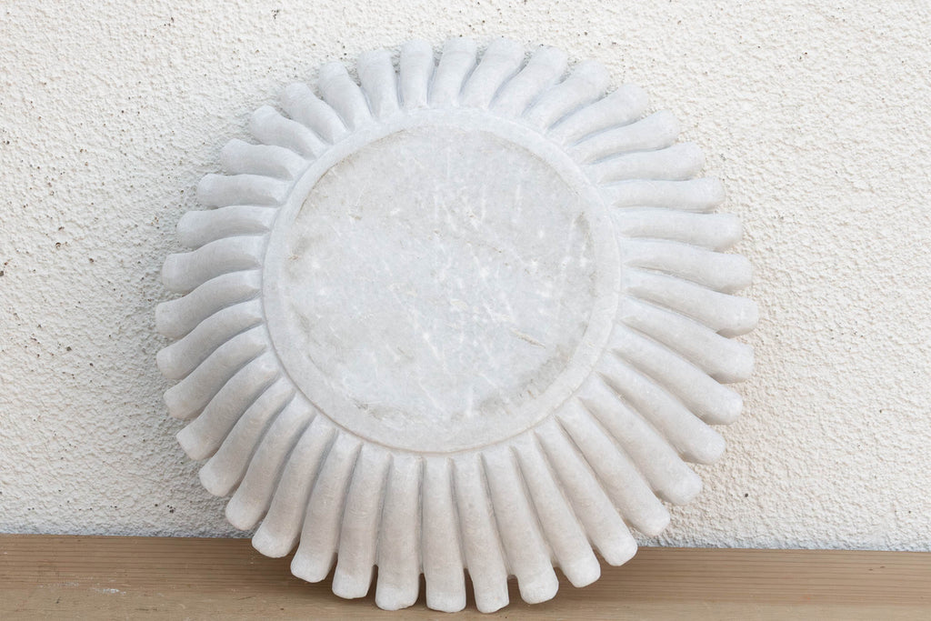 Large Hand-Carved Ripple Marble Bowl