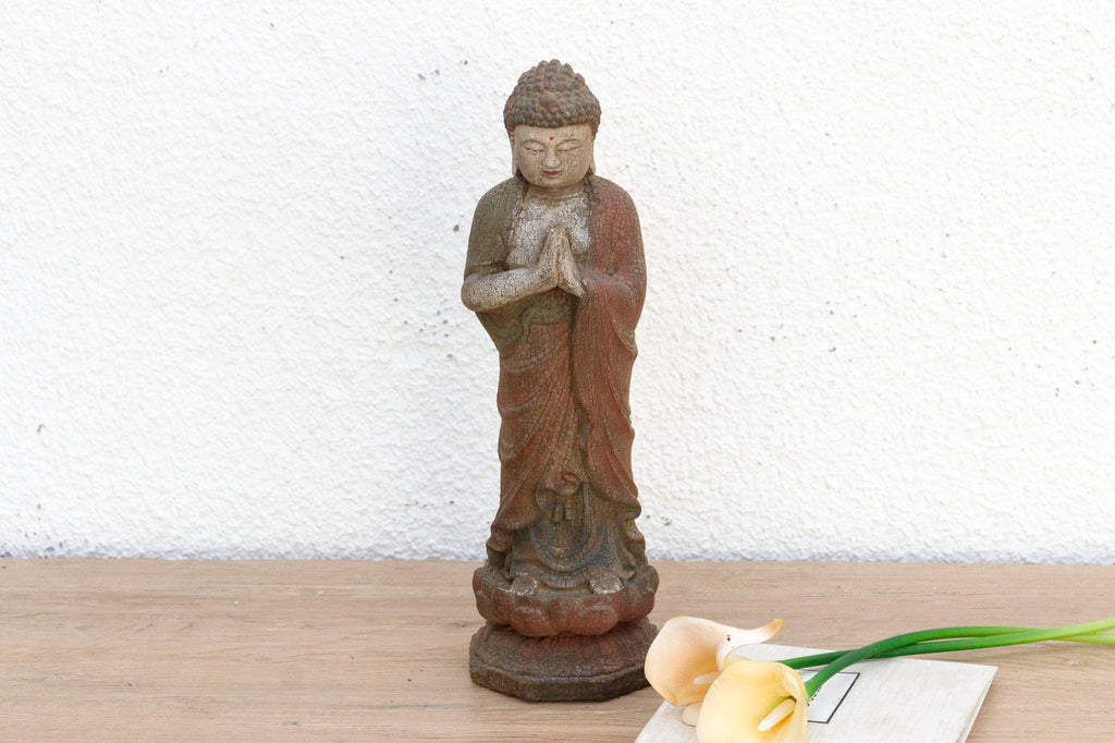 Petite Carved Wood Buddha on Lotus