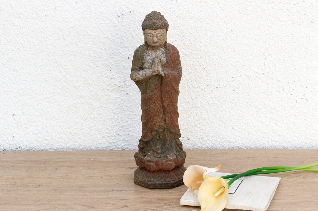 Petite Carved Wood Buddha on Lotus