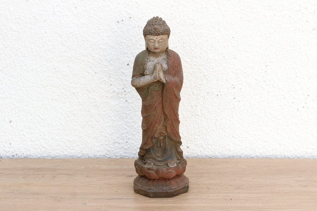 Petite Carved Wood Buddha on Lotus