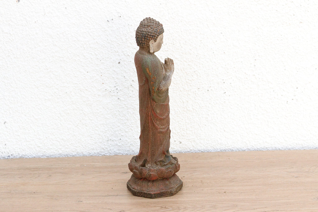 Petite Carved Wood Buddha on Lotus