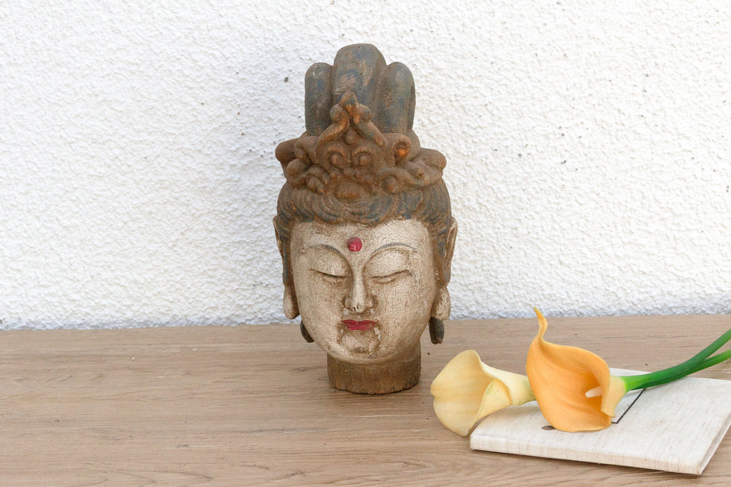 Carved & Painted Small Meditative Buddha Head