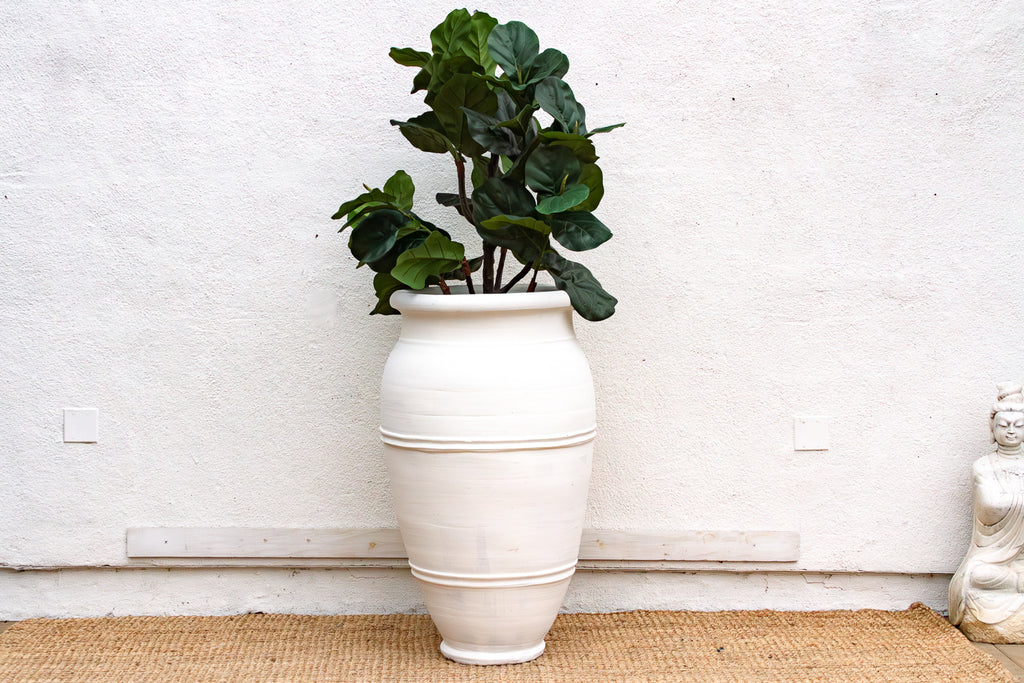 Tall Mediterranean Style White Terracotta Planter (Trade)