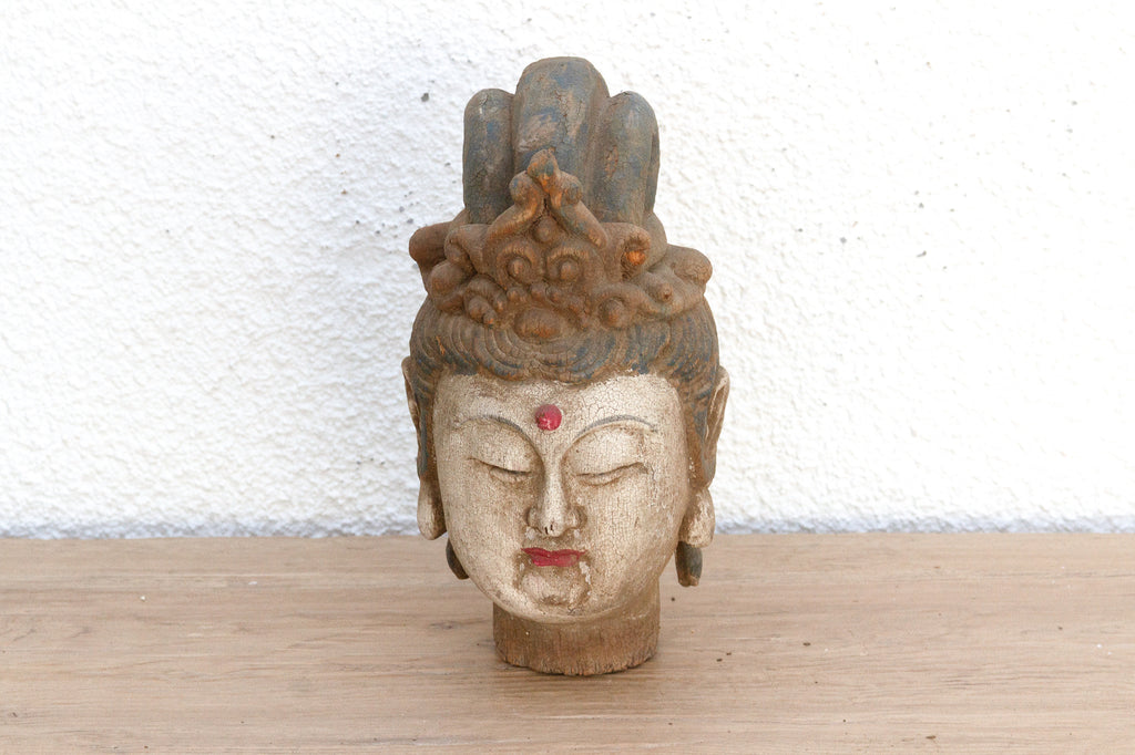Carved & Painted Small Meditative Buddha Head