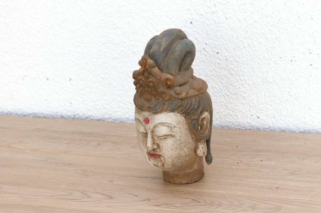 Carved & Painted Small Meditative Buddha Head