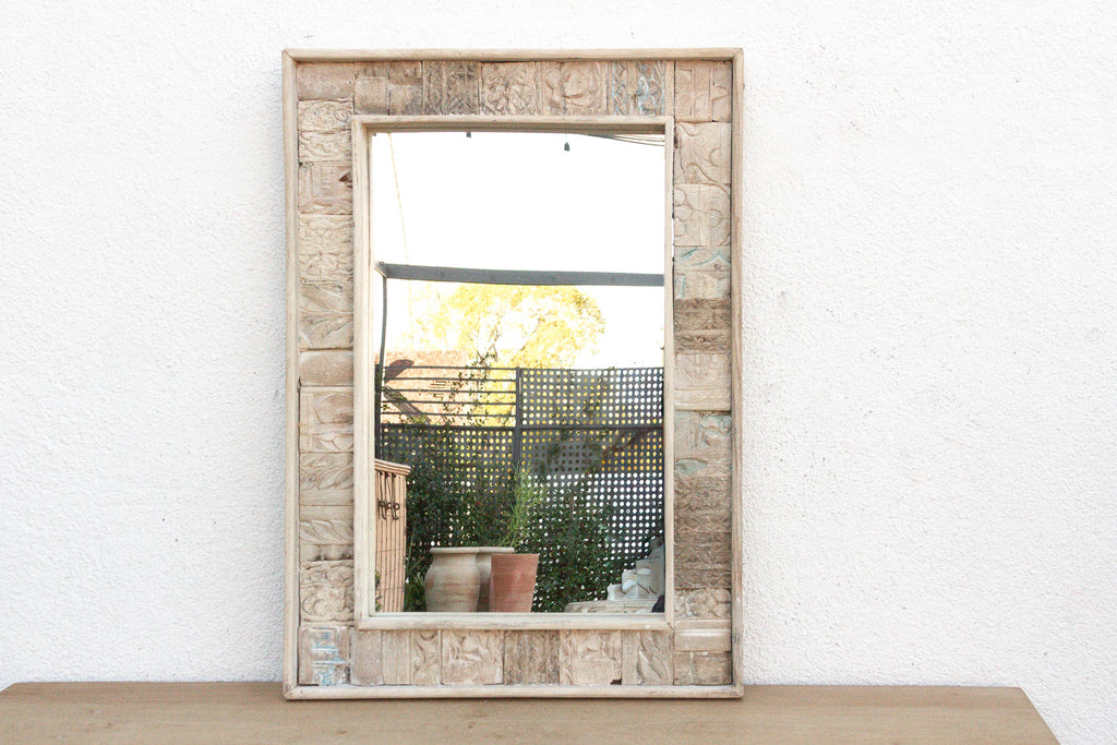 Carved Bleached Wood Tribal Mirror (Trade)