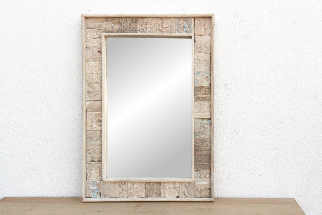 Carved Bleached Wood Tribal Mirror (Trade)