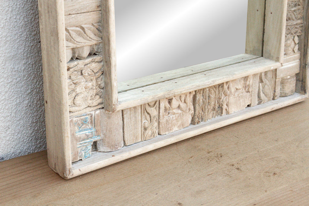 Carved Bleached Wood Tribal Mirror (Trade)