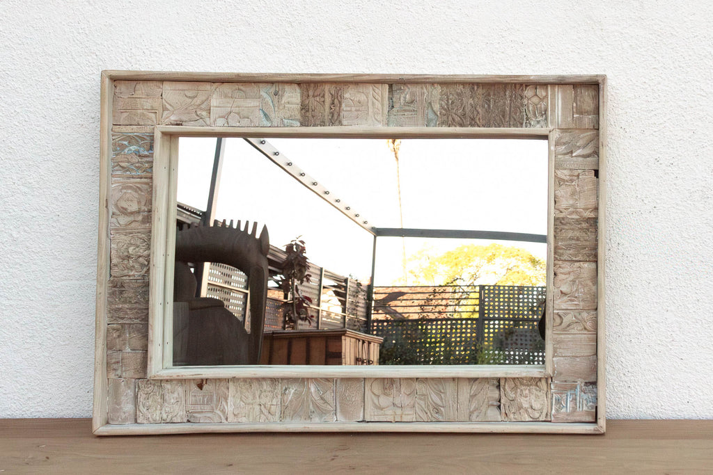 Carved Bleached Wood Tribal Mirror (Trade)