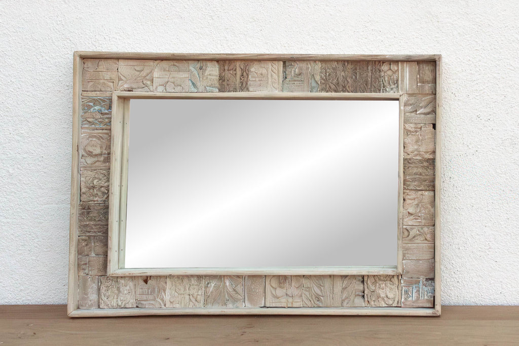 Carved Bleached Wood Tribal Mirror (Trade)
