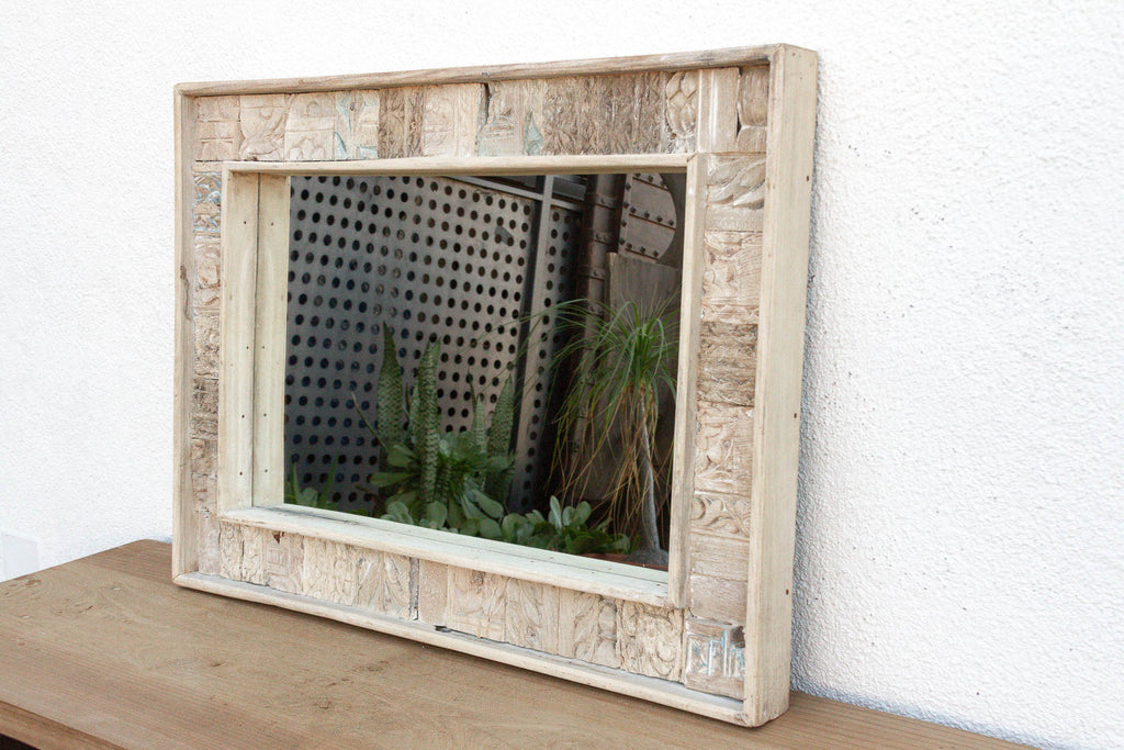 Carved Bleached Wood Tribal Mirror (Trade)