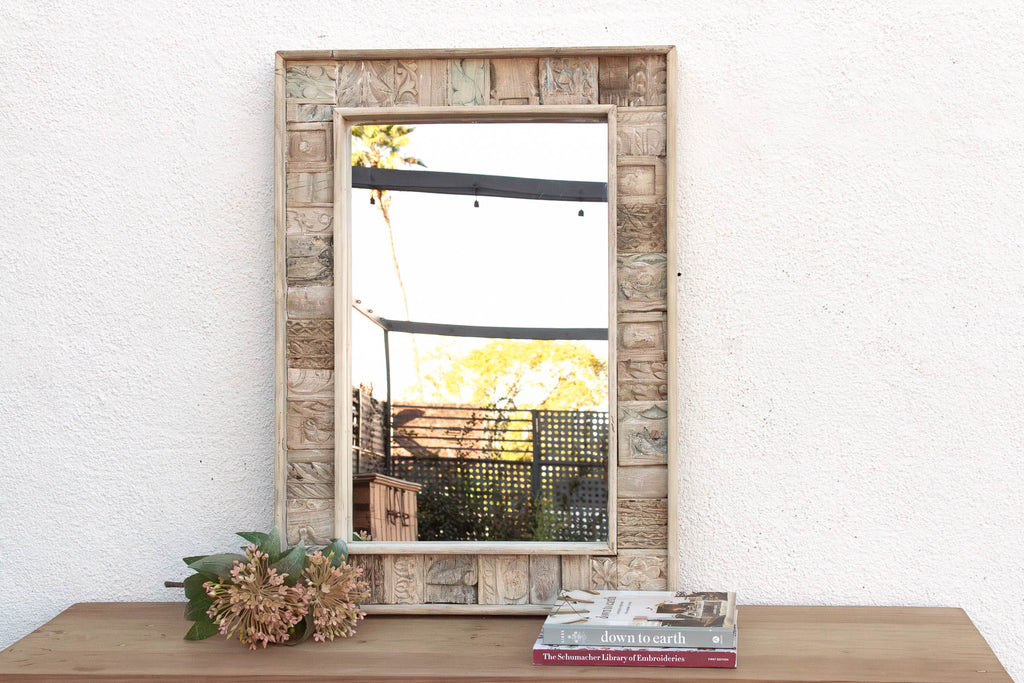 Rustic Abstract Carved Wall Mirror