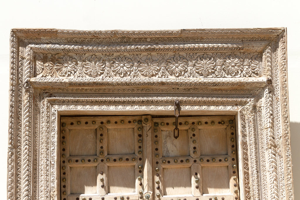 Sunbleached Teak Rajasthani Fort Door w/ Brass Studs