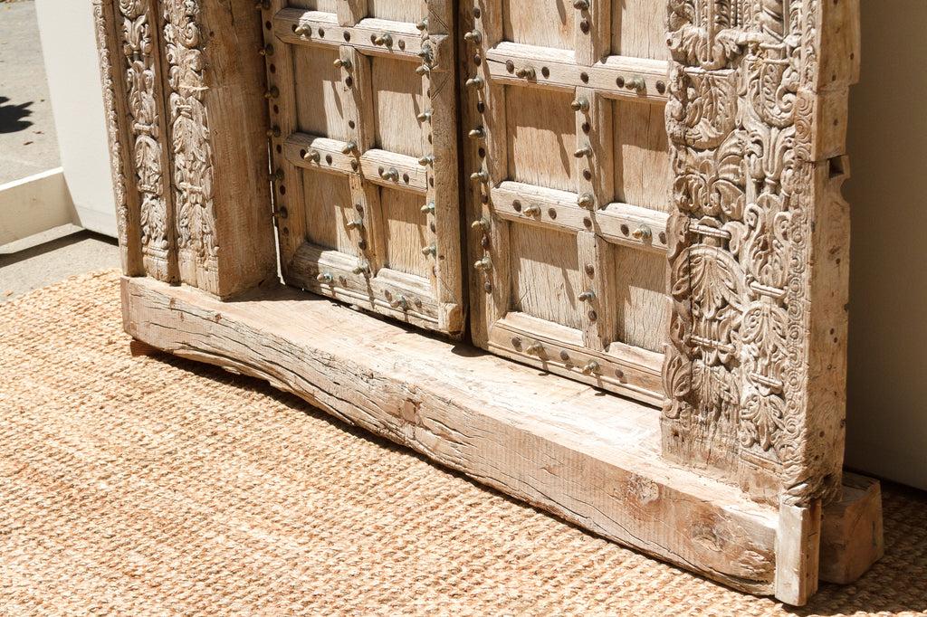 Sunbleached Teak Rajasthani Fort Door w/ Brass Studs