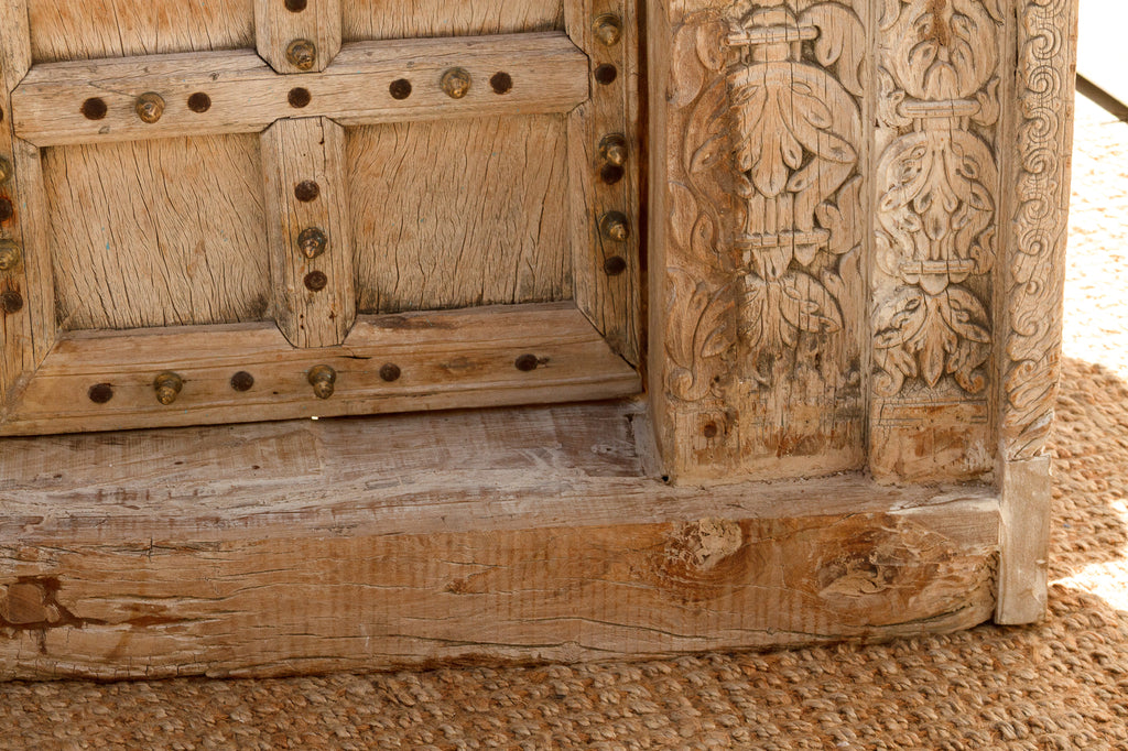 Sunbleached Teak Rajasthani Fort Door w/ Brass Studs