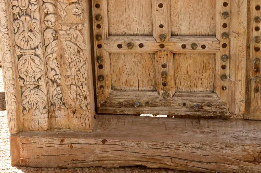 Sunbleached Teak Rajasthani Fort Door w/ Brass Studs