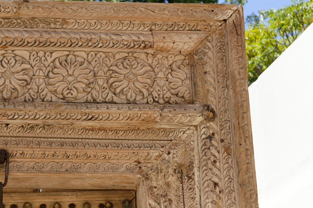 Sunbleached Teak Rajasthani Fort Door w/ Brass Studs