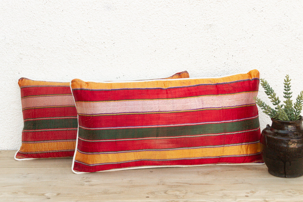 Pair of Mandvi Mashru Lumbar Pillows