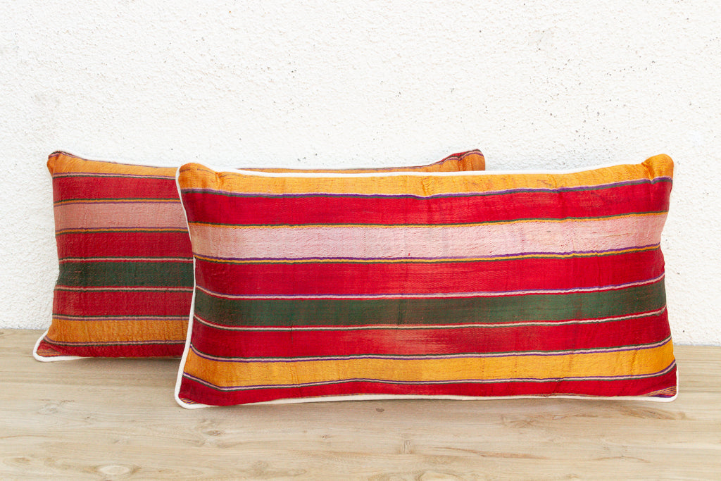 Pair of Mandvi Mashru Lumbar Pillows