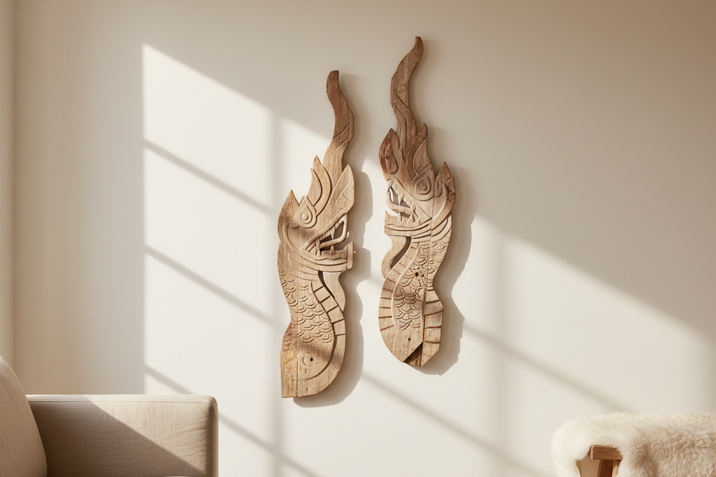 Pair of 18th Century Carved Thai Naga Panels