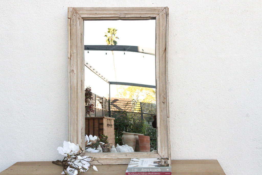 Robust Framed Architectural Salvage Teak Mirror