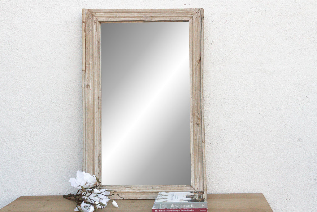 Robust Framed Architectural Salvage Teak Mirror