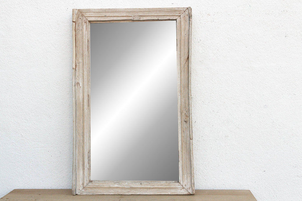Robust Framed Architectural Salvage Teak Mirror