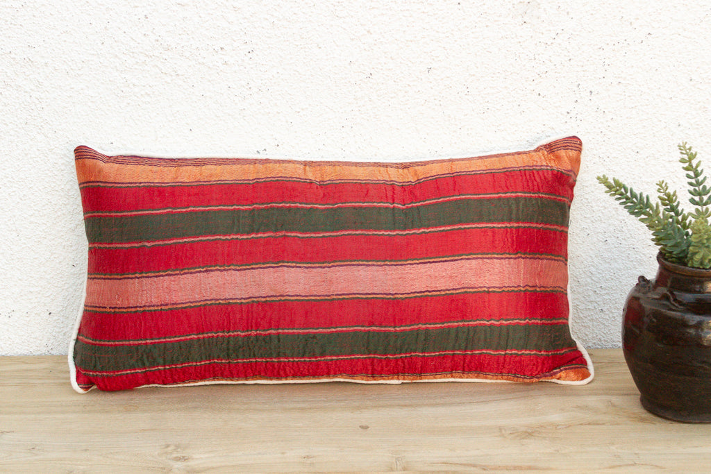 Rohini Striped Mashru Lumbar Pillow (Trade)