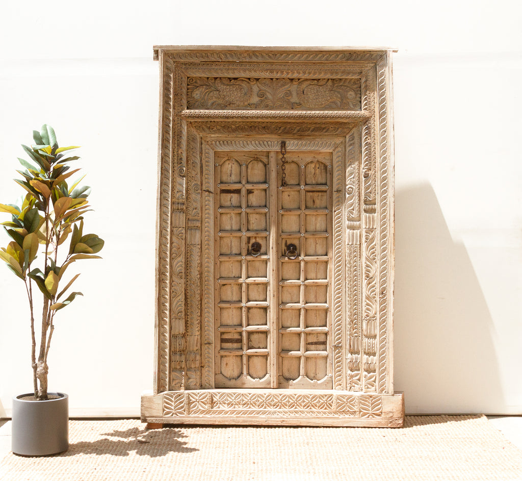 Massive Heavily Carved Antique Thar Desert Entrance Door