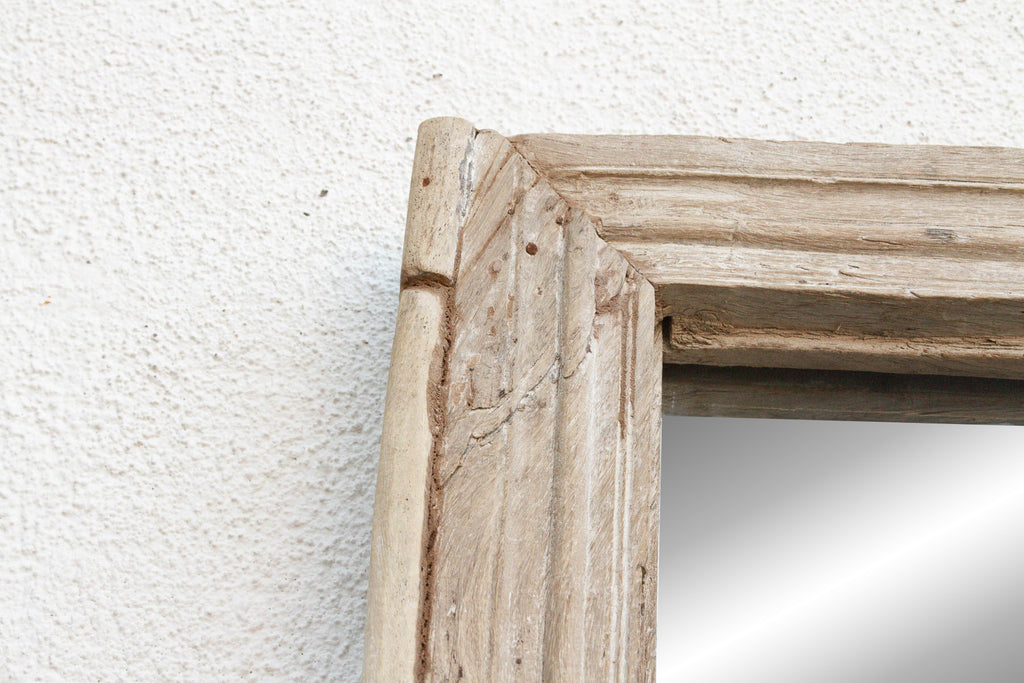 Robust Framed Architectural Salvage Teak Mirror