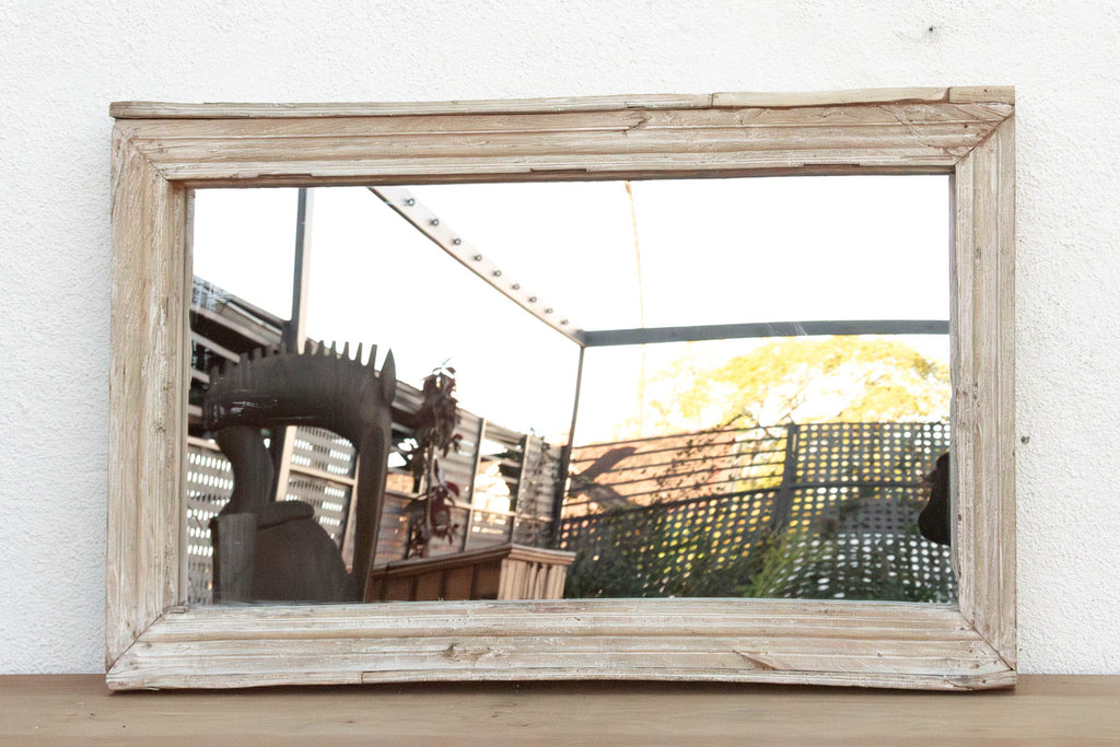 Robust Framed Architectural Salvage Teak Mirror