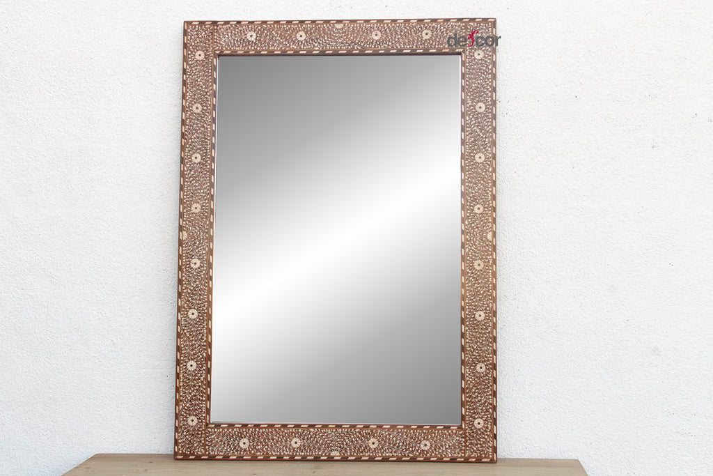 Grand Artisanal Floral Inlay Walnut Finish Mirror (Trade)