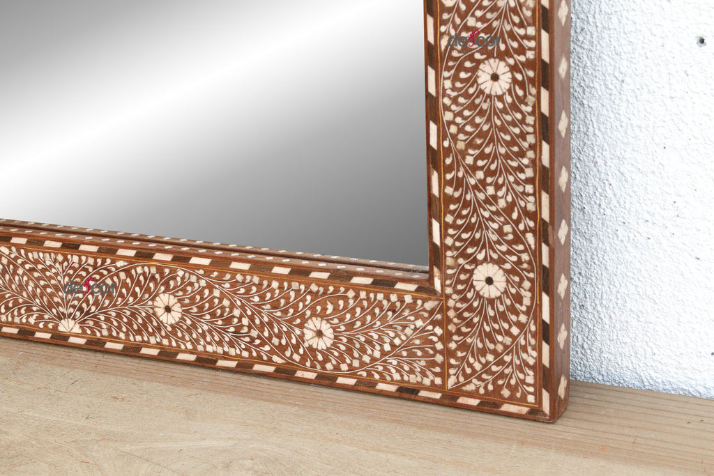 Grand Artisanal Floral Inlay Walnut Finish Mirror (Trade)