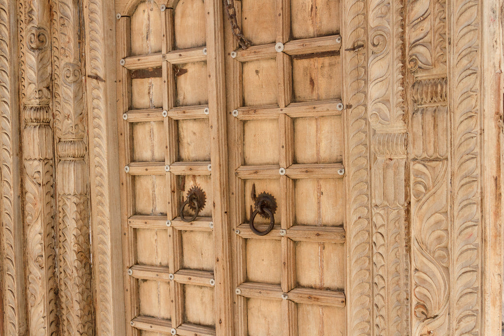 Massive Heavily Carved Antique Thar Desert Entrance Door