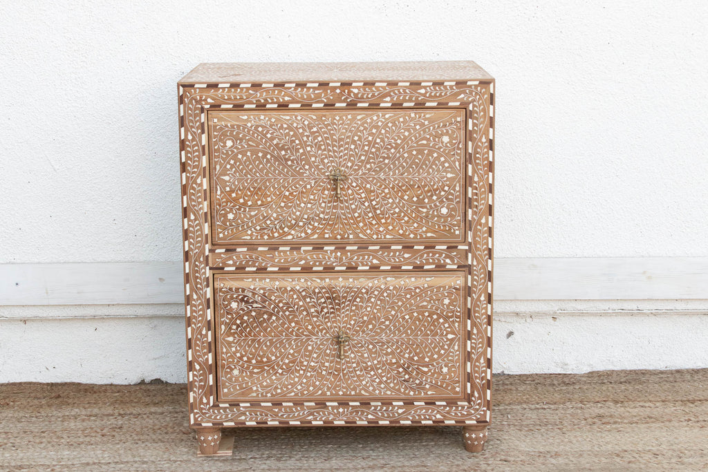 2-Drawer Floral Vine Inlay Bedside Chest