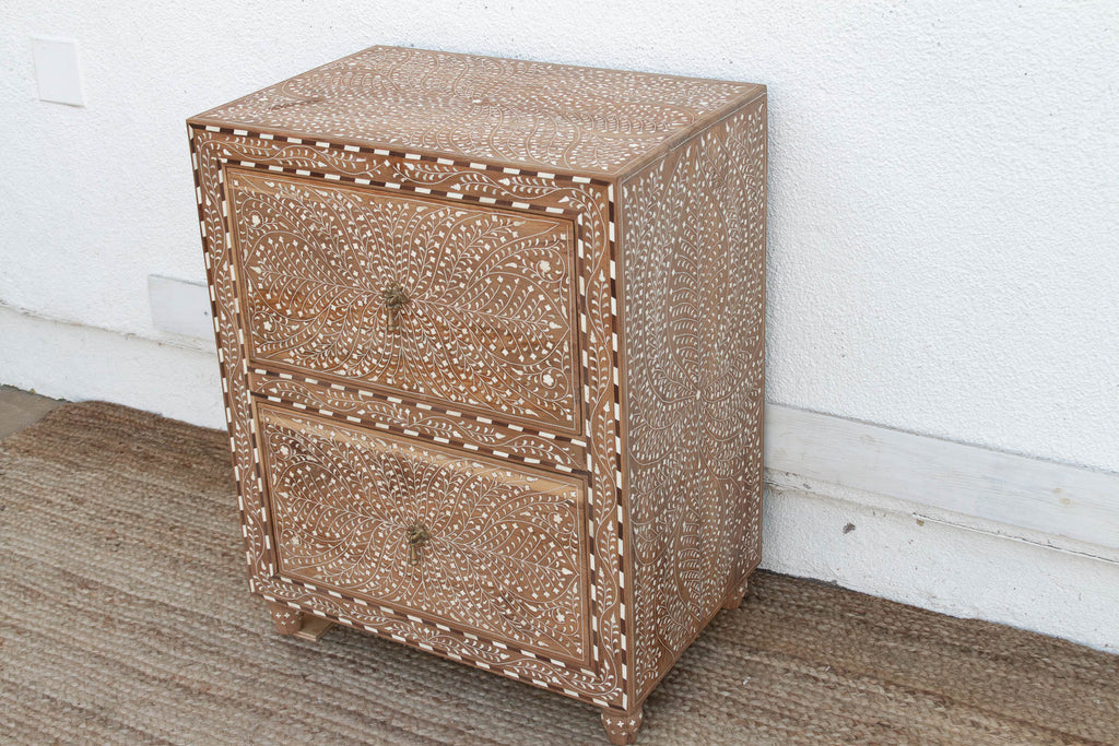 2-Drawer Floral Vine Inlay Bedside Chest
