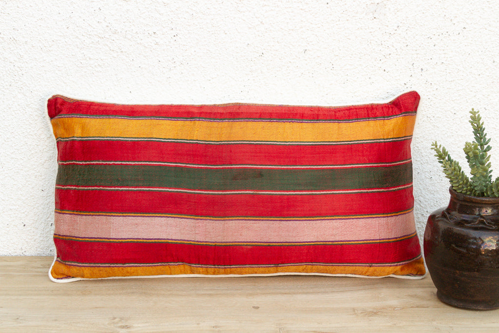 Kamala Striped Gujarati Mashru Lumbar Pillow (Trade)