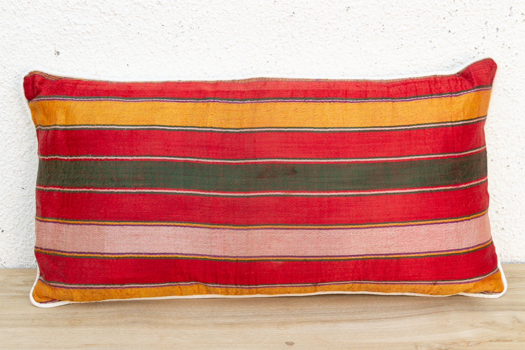 Kamala Striped Gujarati Mashru Lumbar Pillow (Trade)