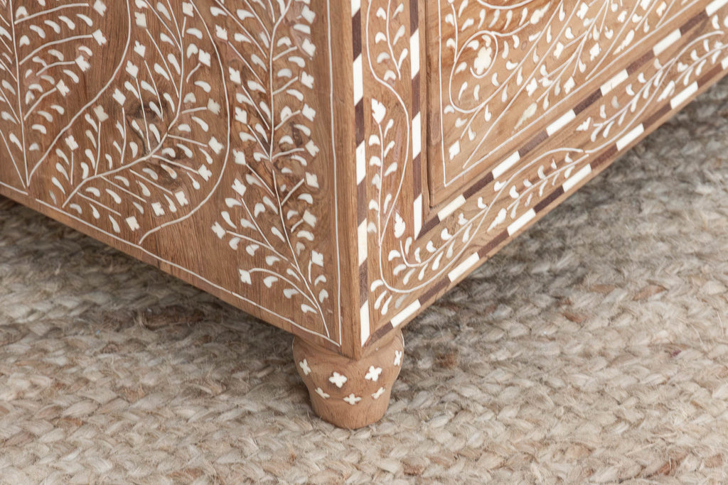 2-Drawer Floral Vine Inlay Bedside Chest