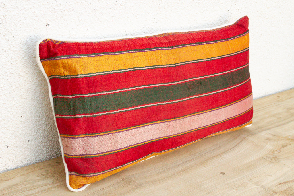 Kamala Striped Gujarati Mashru Lumbar Pillow (Trade)