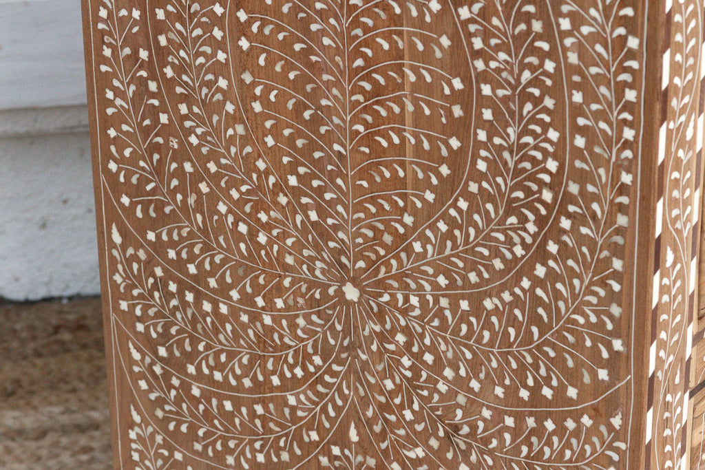 2-Drawer Floral Vine Inlay Bedside Chest