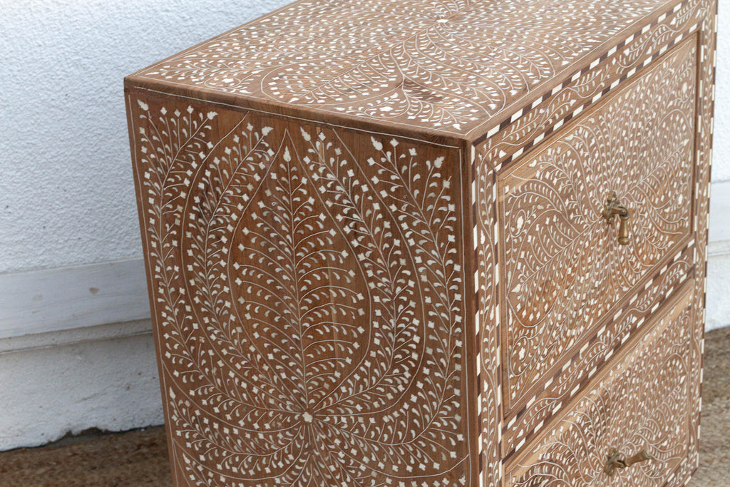 2-Drawer Floral Vine Inlay Bedside Chest