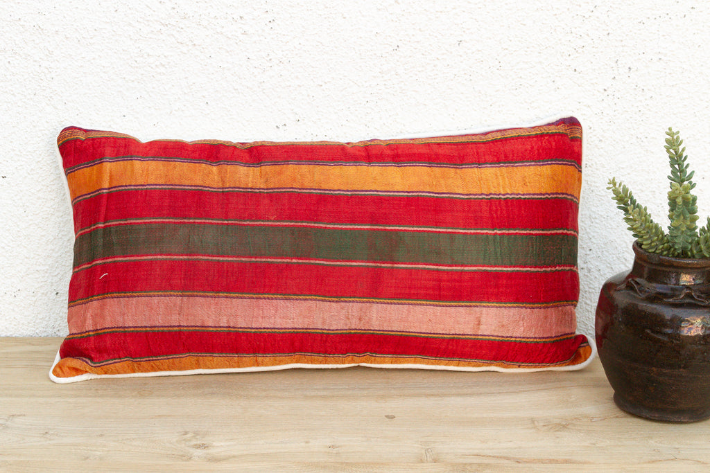 Gulbadan Striped Gujarati Mashru Lumbar Pillow (Trade)
