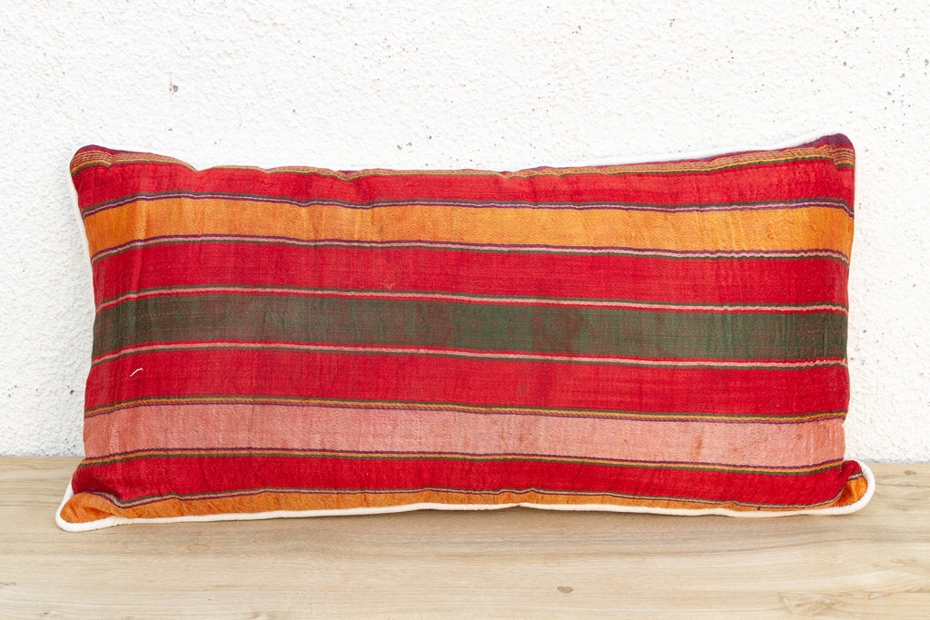 Gulbadan Striped Gujarati Mashru Lumbar Pillow (Trade)