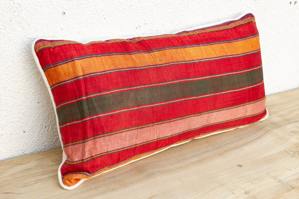 Gulbadan Striped Gujarati Mashru Lumbar Pillow (Trade)