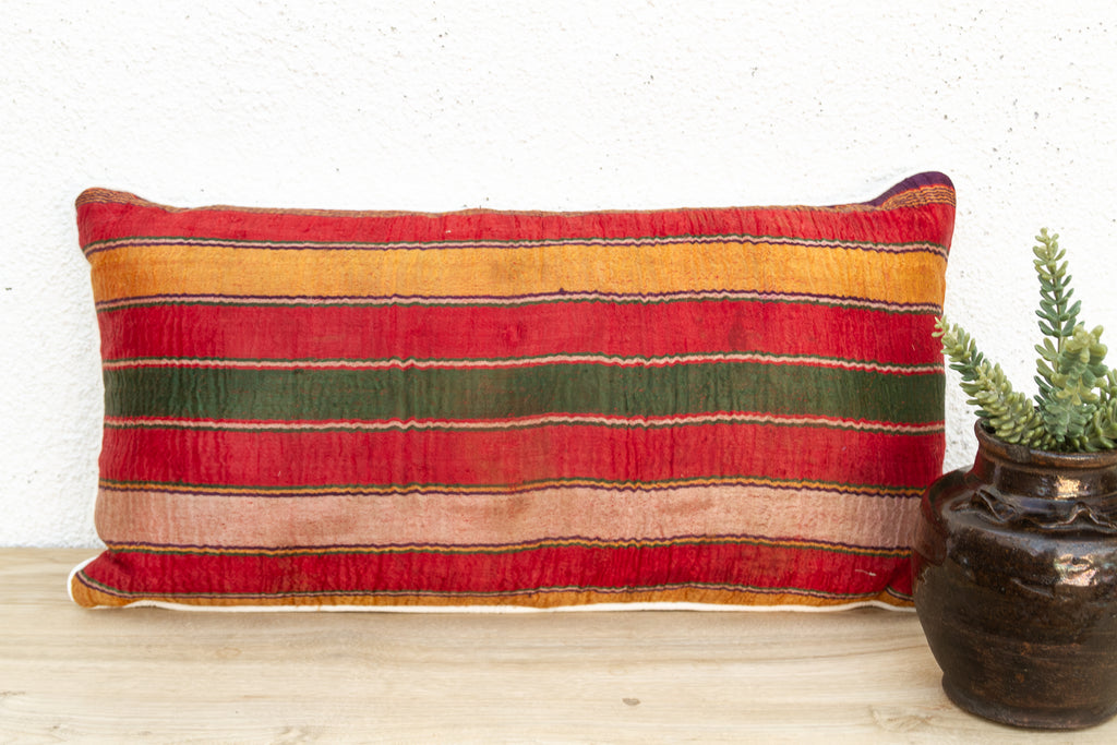 Kutch Striped Gujarati Mashru Lumbar Pillow (Trade)