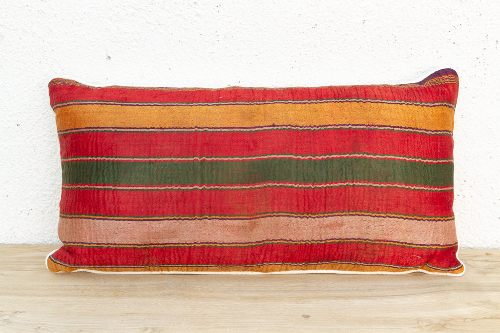 Kutch Striped Gujarati Mashru Lumbar Pillow (Trade)