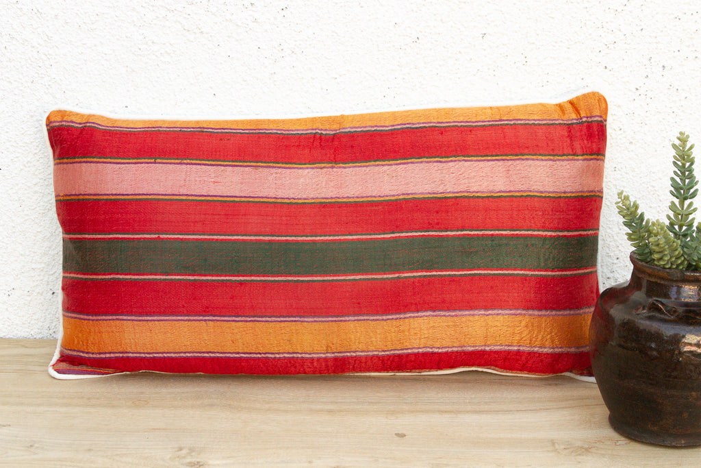 Mira Striped Gujarati Mashru Lumbar Pillow (Trade)